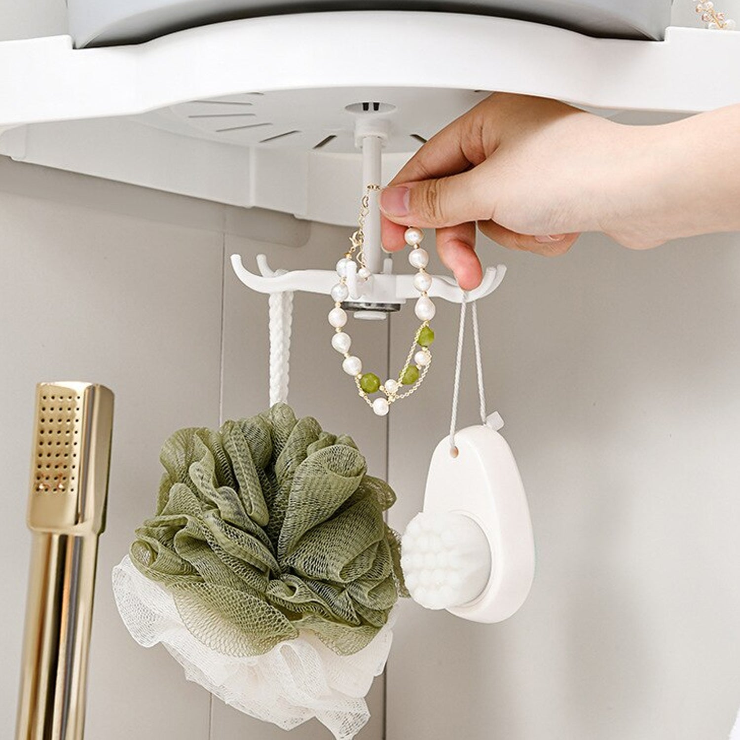 6038 Bathroom Rotation Rack Wall Hanging Wall Corner Storage & Hook For Home & Bathroom Use DeoDap 6038 Bathroom Rotation Rack Wall Hanging Wall Corner Storage & Hook For Home & Bathroom Use DeoDap